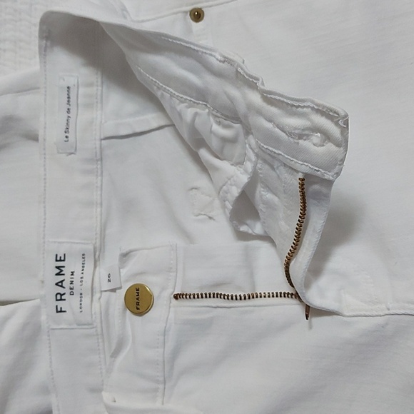 Frame Flared Jeans Size 26 White Le Skinny De Jeanne Frayed Hem Stretch Mid-rise - Picture 10 of 14